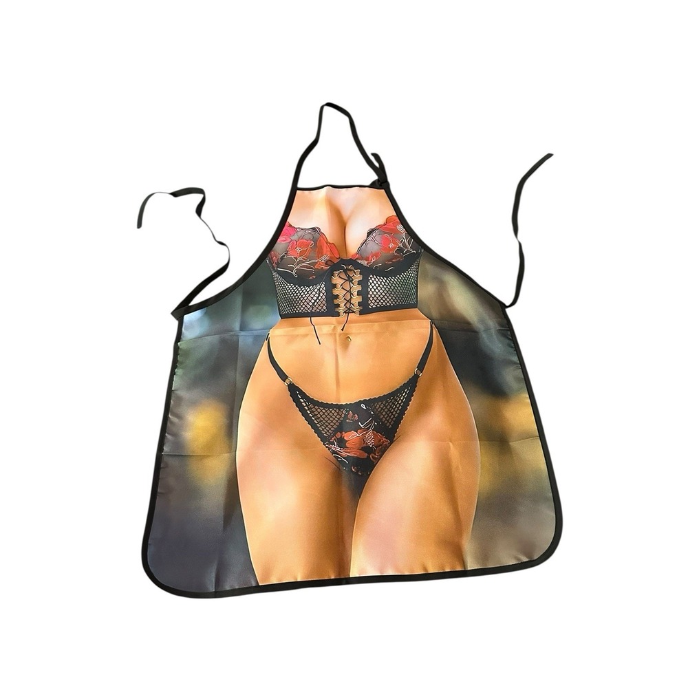 NEW novelty adult ONE SIZE apron full coverage funny SEXY LADY BODY IN BLACK